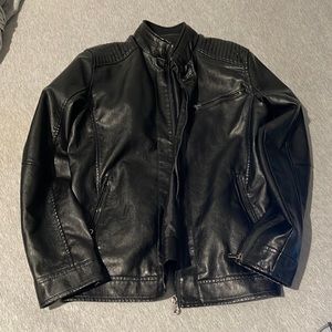 Fairylinks Leather Jacket Men Black Slim Fit Motorcyle Lightweight